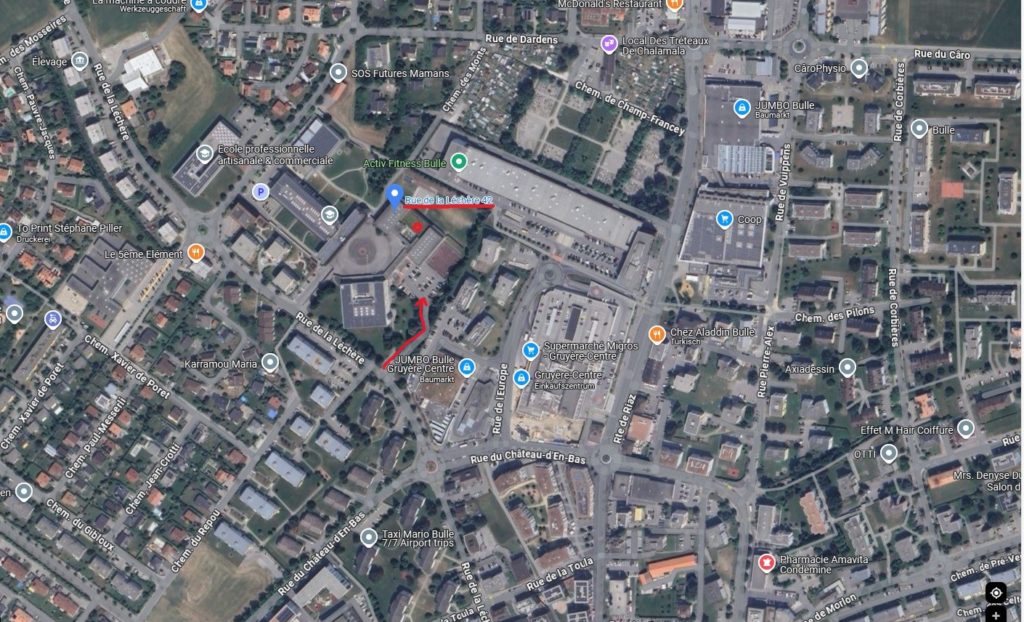Carte du parking piscine au CO-Bulle